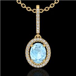 1.75 CTW Aquamarine & Micro VS/SI Diamond Necklace Halo 18K Yellow Gold - REF-64K9W - 20651