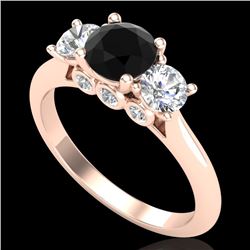 1.5 CTW Fancy Black Diamond Solitaire Art Deco 3 Stone Ring 18K Rose Gold - REF-136H4A - 38263