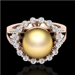 0.83 Ct Micro Pave VS/SI Diamond & Golden Pearl Halo Ring 14K Rose Gold - REF-71K6W - 20701