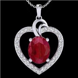 4 CTW Ruby & VS/SI Diamond Designer Heart Necklace 14K White Gold - REF-81F8N - 20494