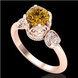 1.75 CTW Intense Fancy Yellow Diamond Engagement Art Deco Ring 18K Rose Gold - REF-236X4T - 37407