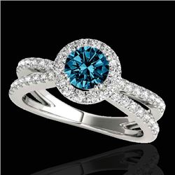 2 CTW Si Certified Blue Diamond Solitaire Halo Ring 10K White Gold - REF-231F8N - 33860