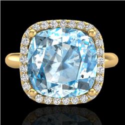 6 CTW Sky Blue Topaz & Micro Pave Halo VS/SI Diamond Ring 18K Yellow Gold - REF-56A4X - 23108