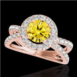 2.01 CTW Certified Si/I Fancy Intense Yellow Diamond Solitaire Halo Ring 10K Rose Gold - REF-209T3M 