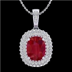 3.15 CTW Ruby & Micro Pave VS/SI Diamond Halo Necklace 18K White Gold - REF-90H9A - 20417