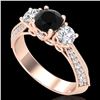 Image 1 : 1.81 CTW Fancy Black Diamond Solitaire Art Deco 3 Stone Ring 18K Rose Gold - REF-180Y2K - 38025