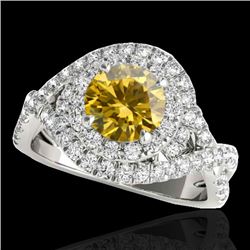 2 CTW Certified Si/I Fancy Intense Yellow Diamond Solitaire Halo Ring 10K White Gold - REF-236K4W - 