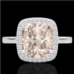 3 CTW Morganite & Micro Pave VS/SI Diamond Halo Solitaire Ring 18K White Gold - REF-72M2H - 22846