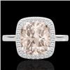 Image 1 : 3 CTW Morganite & Micro Pave VS/SI Diamond Halo Solitaire Ring 18K White Gold - REF-72M2H - 22846