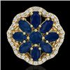 Image 2 : 4 CTW Sapphire & VS/SI Diamond Cluster Designer Halo Ring 10K Yellow Gold - REF-60Y9K - 20787