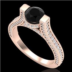 2 CTW Fancy Black Diamond Solitaire Engagement Micro Pave Ring 18K Rose Gold - REF-160X2T - 37619