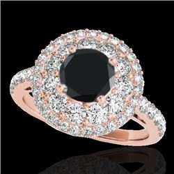 2.09 CTW Certified VS Black Diamond Solitaire Halo Ring 10K Rose Gold - REF-112M9H - 33692