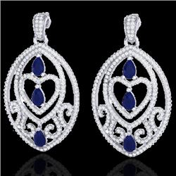 7 CTW Sapphire & Micro Pave VS/SI Diamond Heart Earrings Designer 18K White Gold - REF-381K8W - 2116