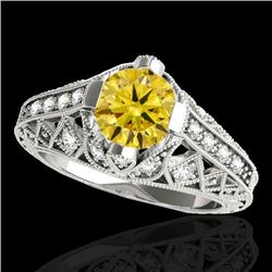 1.25 CTW Certified Si Intense Yellow Diamond Solitaire Antique Ring 10K White Gold - REF-167T3M - 34