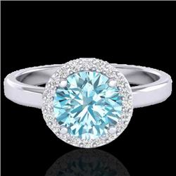 2 CTW Sky Blue Topaz & Halo VS/SI Diamond Micro Ring Solitaire 18K White Gold - REF-48A5X - 21623