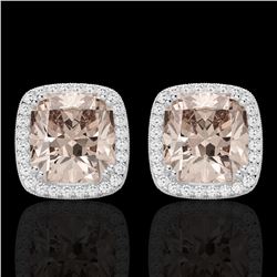 6 CTW Morganite & Micro Pave VS/SI Diamond Halo Earrings 18K White Gold - REF-117N3Y - 22806