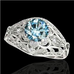 1.36 CTW Si Certified Blue Diamond Solitaire Antique Ring 10K White Gold - REF-172A8X - 34716