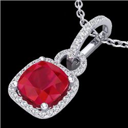 3 CTW Ruby & Micro VS/SI Diamond Necklace 18K White Gold - REF-76X4T - 22988