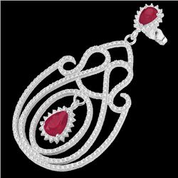 6.40 CTW Ruby & Micro Pave VS/SI Diamond Earrings 14K White Gold - REF-303F5N - 22427