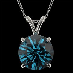 2 CTW Certified Intense Blue SI Diamond Solitaire Necklace 10K White Gold - REF-343W2F - 33236