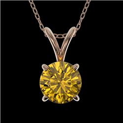 0.79 CTW Certified Intense Yellow SI Diamond Solitaire Necklace 10K Rose Gold - REF-100W5F - 36749