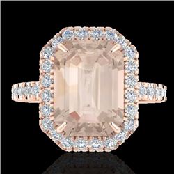 4.50 CTW Morganite & Micro Pave VS/SI Diamond Halo Ring 14K Rose Gold - REF-91W6F - 21430