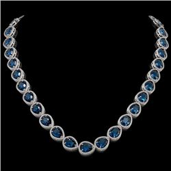 44.8 CTW London Topaz & Diamond Halo Necklace 10K White Gold - REF-625H3A - 41222