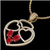 Image 1 : 3 CTW Ruby & Micro Pave Designer Inspired Heart Necklace 14K Yellow Gold - REF-117X8T - 22542