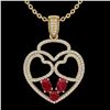 Image 2 : 3 CTW Ruby & Micro Pave Designer Inspired Heart Necklace 14K Yellow Gold - REF-117X8T - 22542