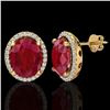 Image 2 : 6 CTW Ruby & Micro Pave VS/SI Diamond Earrings Halo 18K Yellow Gold - REF-101K6W - 21063