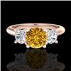 Image 2 : 1.5 CTW Intense Fancy Yellow Diamond Art Deco 3 Stone Ring 18K Rose Gold - REF-174W5F - 38268