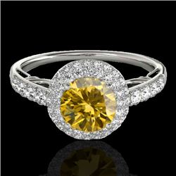 1.65 CTW Certified Si/I Fancy Intense Yellow Diamond Solitaire Halo Ring 10K White Gold - REF-178M2H