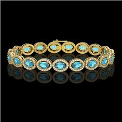 14.82 CTW Swiss Topaz & Diamond Halo Bracelet 10K Yellow Gold - REF-230T4M - 40486