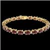 Image 2 : 15 CTW Garnet & VS/SI Diamond Eternity Bracelet 10K Yellow Gold - REF-74X2T - 21452