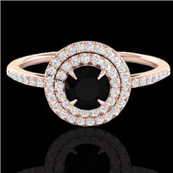 1 CTW Micro Pave VS/SI Diamond Solitaire Ring Double Halo 14K Rose Gold - REF-63N5Y - 21608