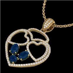 3 CTW Sapphire & Micro Pave Designer Inspired Heart Necklace 14K Yellow Gold - REF-117H8A - 22544