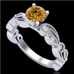 1.01 CTW Intense Fancy Yellow Diamond Engagement Art Deco Ring 18K White Gold - REF-143A6X - 38274