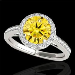 1.3 CTW Certified Si Fancy Intense Diamond Solitaire Halo Ring 10K White & Rose Gold - REF-172K8W - 