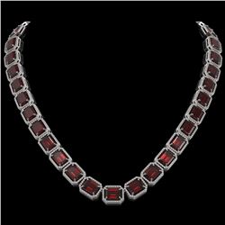 73.44 CTW Garnet & Diamond Halo Necklace 10K White Gold - REF-696K2W - 41519