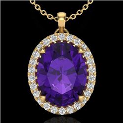 2.75 CTW Amethyst & Micro VS/SI Diamond Halo Solitaire Necklace 18K Yellow Gold - REF-46X2T - 20577