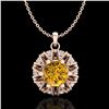 Image 1 : 1.2 CTW Intense Fancy Yellow Diamond Art Deco Stud Necklace 18K Rose Gold - REF-134M5H - 37743