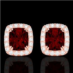 2.50 CTW Garnet & Micro Pave VS/SI Diamond Halo Earrings 10K Rose Gold - REF-37K6W - 22864