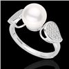 Image 2 : 0.27 CTW Micro Pave VS/SI Diamond & Pearl Designer Ring 18K White Gold - REF-45N3Y - 22643