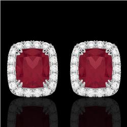 2.50 CTW Ruby & Micro Pave VS/SI Diamond Halo Earrings 10K White Gold - REF-49W3F - 22868