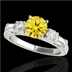 2.5 CTW Certified Si/I Fancy Intense Yellow Diamond Pave Solitaire Ring 10K White Gold - REF-327A3X 