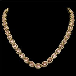 45.98 CTW Morganite & Diamond Halo Necklace 10K Yellow Gold - REF-850W9F - 40567