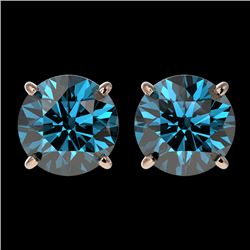 2.50 CTW Certified Intense Blue SI Diamond Solitaire Stud Earrings 10K Rose Gold - REF-279A2X - 3310