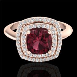 2.27 CTW Garnet & Micro VS/SI Diamond Pave Halo Ring 14K Rose Gold - REF-55T3M - 20761