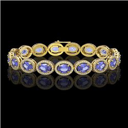 21.35 CTW Tanzanite & Diamond Halo Bracelet 10K Yellow Gold - REF-353A6X - 40612