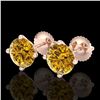 Image 1 : 3.01 CTW Intense Fancy Yellow Diamond Art Deco Stud Earrings 18K Rose Gold - REF-472N8Y - 38261